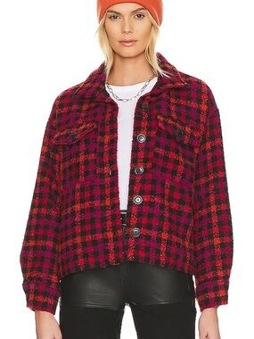 NWOT Revolve Sanctuary The Roller Shacket Plaid Wool Blend Red Pink Orange Small